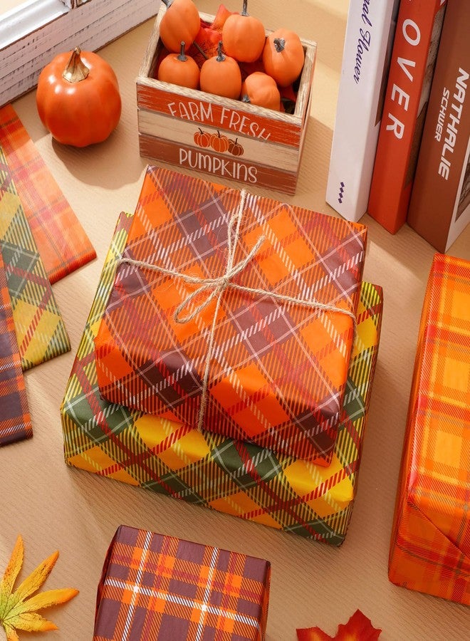 Whaline 100Pcs Fall Thanksgiving Tissue Paper Orange Brown Plaid Farmhouse Gift Wrapping Retro Thanksgiving Packaging Paper DIY Art Craft Paper for Autumn Home Birthday Party Gift Decor, 14 x 20 Inch - Image 4